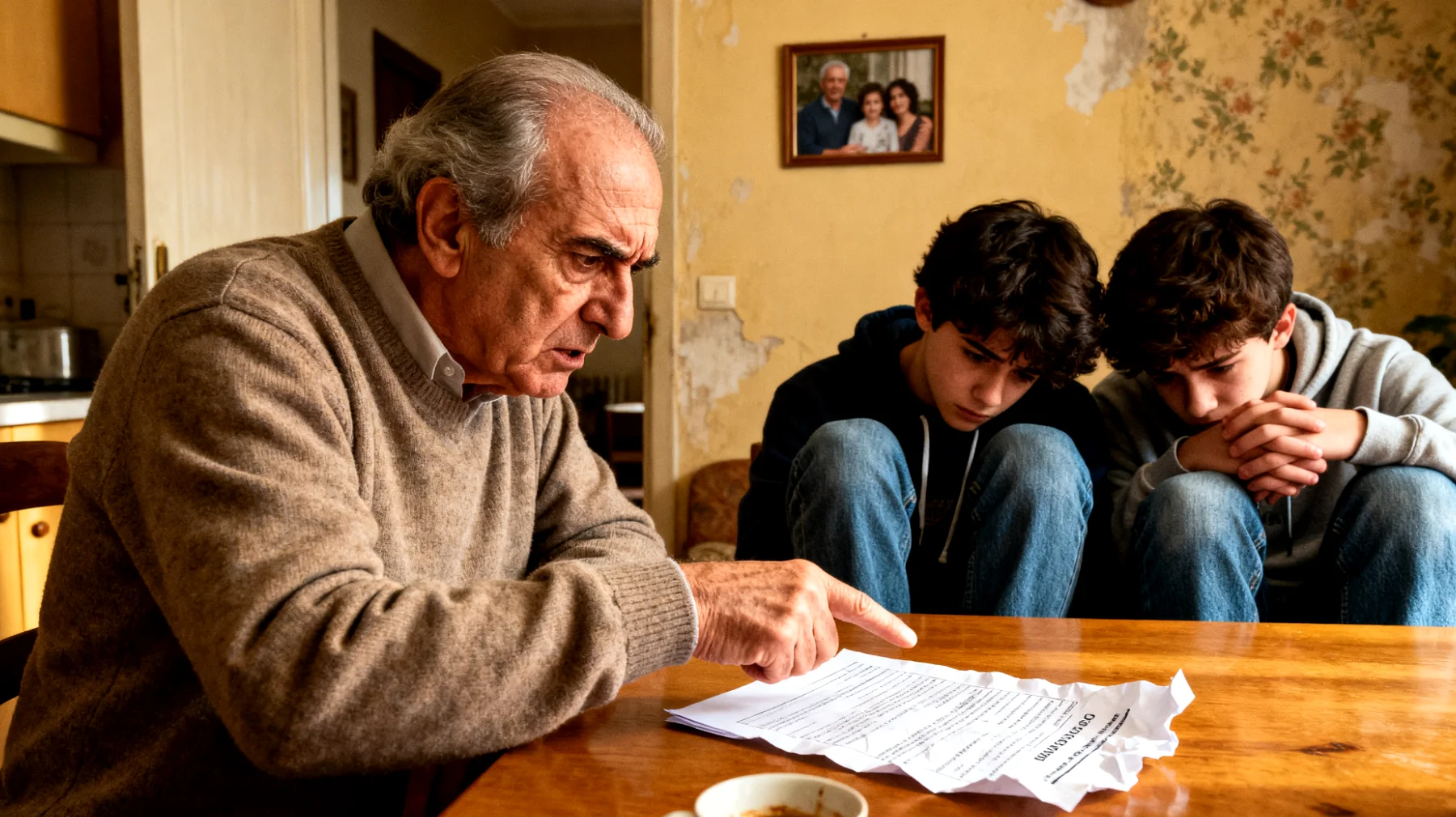 Il nonno esercita pressioni eccessive sui nipoti adolescenti riguardo ai risultati scolastici, alle performance sportive e alle aspettative di successo, creando tensione e ansia nei ragazzi che si sentono costantemente giudicati e mai all'altezza delle sue aspettative."